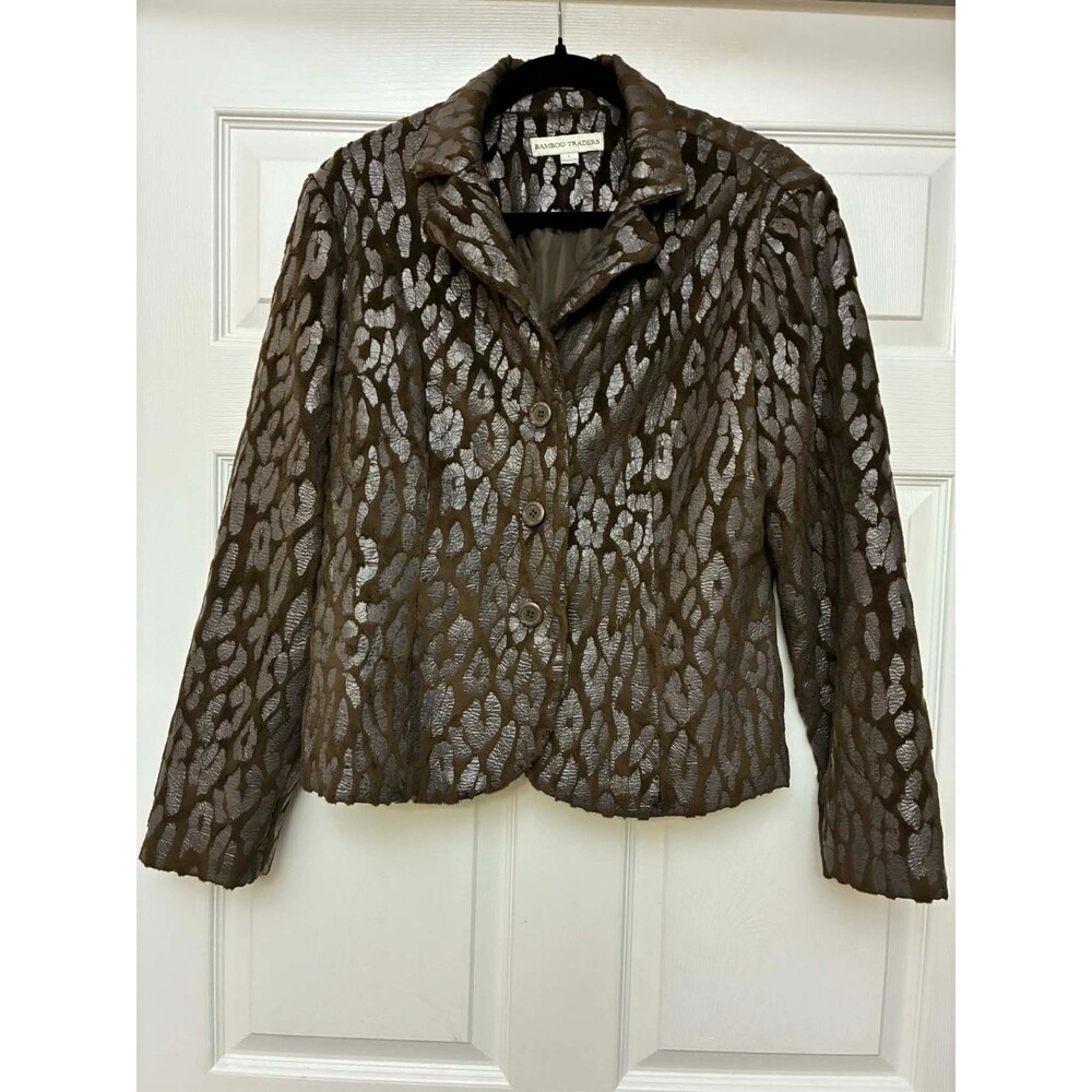 Bamboo Traders Brown Textured Animal Print Jacket L‎ Button Front